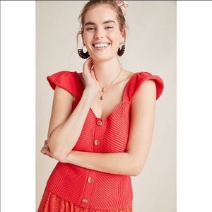 Anthropologie red knit cap sleeve tank top size large